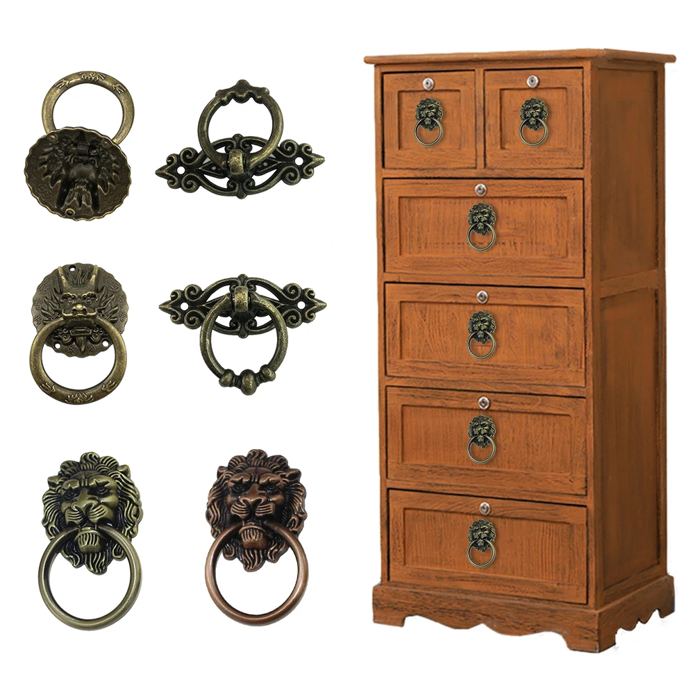 Голова Дракона голова льва ящик для шкафа винтажная дверная ручка выдвижная