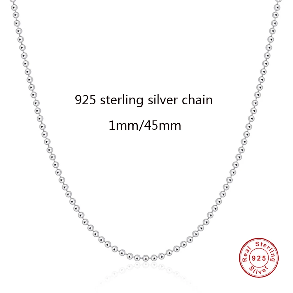 

sterling silver 925 beads 1mm fine sweater chain beads clavicle necklace beads 45cm chains for women Jewelry