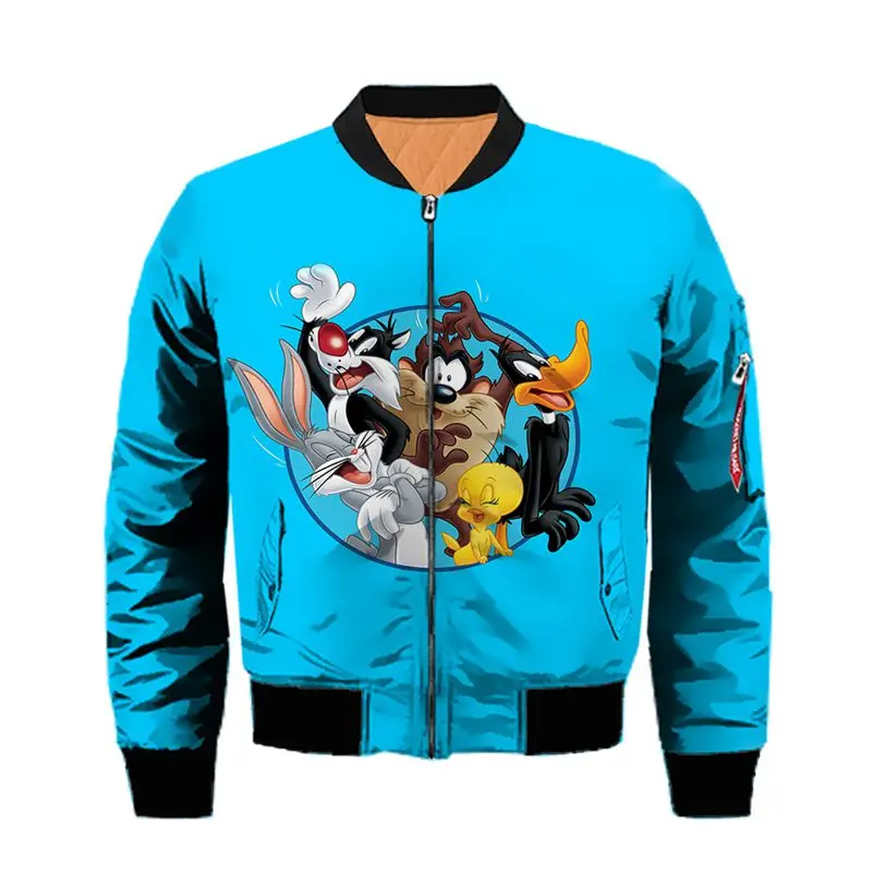 

looney tunes bomber jakets 3d print streetwear men women fashion oversize harajuku anime clothing hip hop coat winter clothes