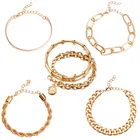 6 шт.компл. винтажный Модный большой толстый браслет-цепочка для женщин, звеньевой Золотой металлический Плетеный Браслет-цепочка, браслеты, ювелирные изделия