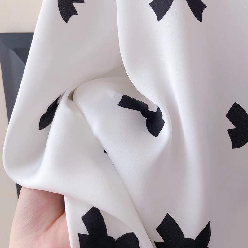 

Silka Surplus Bow Print Silk Pajamas Women Spring And Summer Long-sleeved Silk Satin Sleepwear Home Clothes Female Nightwear