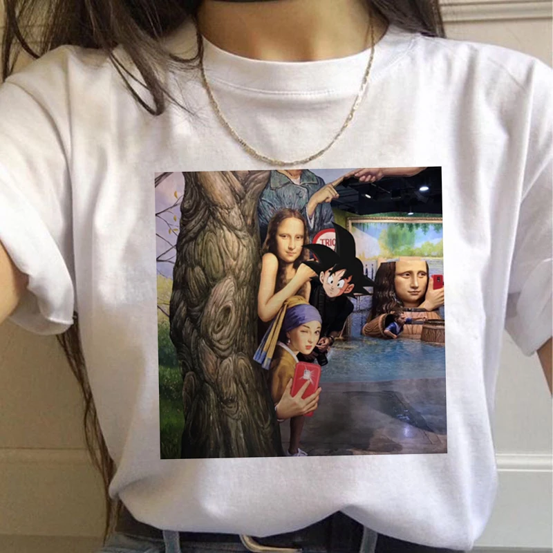 Женская Винтажная Футболка Mona Lisa Harajuku модная футболка с чувством юмора Ullzang гранж