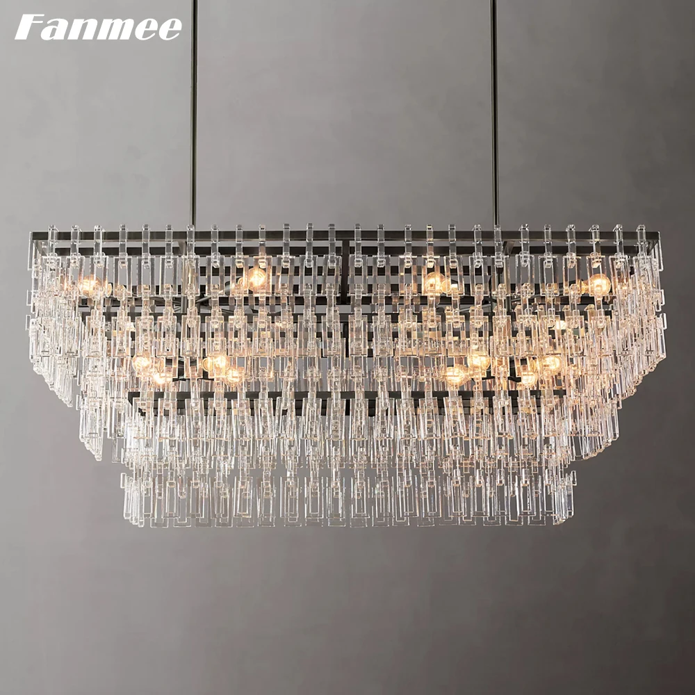 

Marignan Rectangular Chandelier Modern Luxury Glass Ceiling Chandelier Home Decor Hanging Indoor Light Fixture for Dining Room