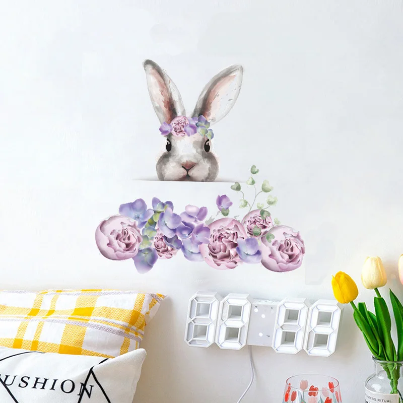 

Настенные наклейки HonC мультфильм кролик цветы