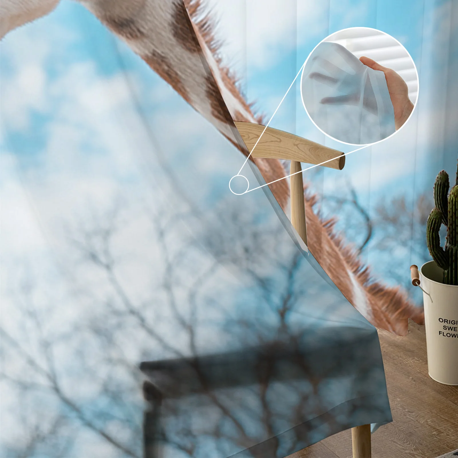 Прозрачные шторы с изображением жирафа и голубого неба для гостиной спальни