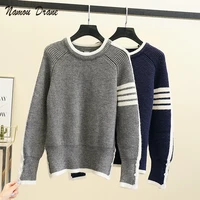 2021 new knitted pullover sweater round neck long sleeve loose womens sweater retro striped casual pullover womens clothing