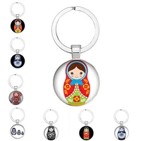 hot retro traditional russian doll pendant keychain keychain round glass cabochon charm key ring ethnic jewelry handmade men and