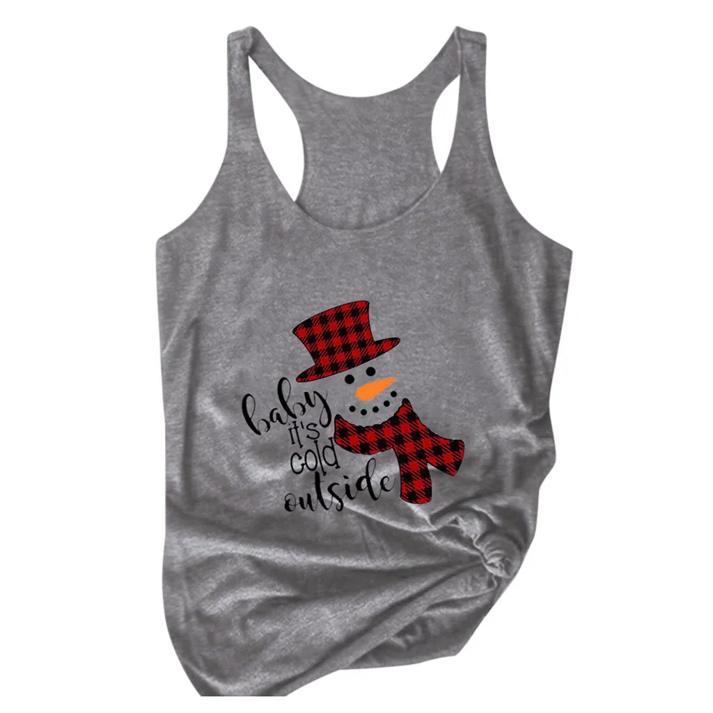 2020 женские футболки с рождественским принтом снеговика без рукавов на бретелях