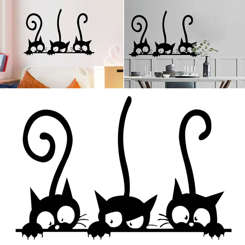 Прекрасный три Черный кот DIY наклейки на стену Животные украшения комнаты