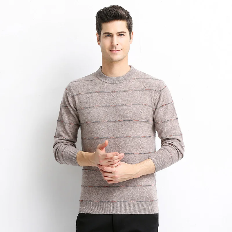 MIACAWOR Top Quality Sweater Men 100% Wool Pullover O-Neck Winter Warm Cashmere Pull Homme Casual Striped Sueter Hombr Y222 | Мужская