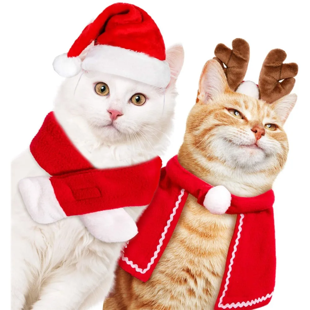 Cat Christmas Cosplay Costume Clothing Set Halloween Chats Funny Dog Accessories Outfit Hat Scarf Xmas Pet Santa Rabbit Supplies