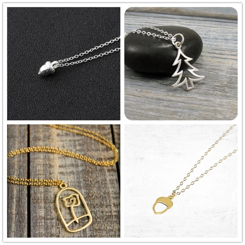

Pinecone Acorn Oak Pine Cone Christmas Tree Enchanted Rose Flower Leaf in Terrarium Necklaces Plant Pendant Chain Women Jewelry