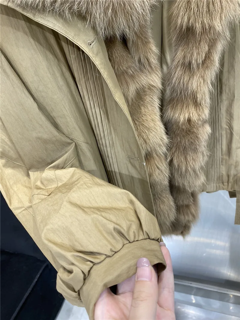 

Women Winter White Duck Down Coat Female Detachable Real Fox Fur Collar Loose Parkas Mujer Chaqueta