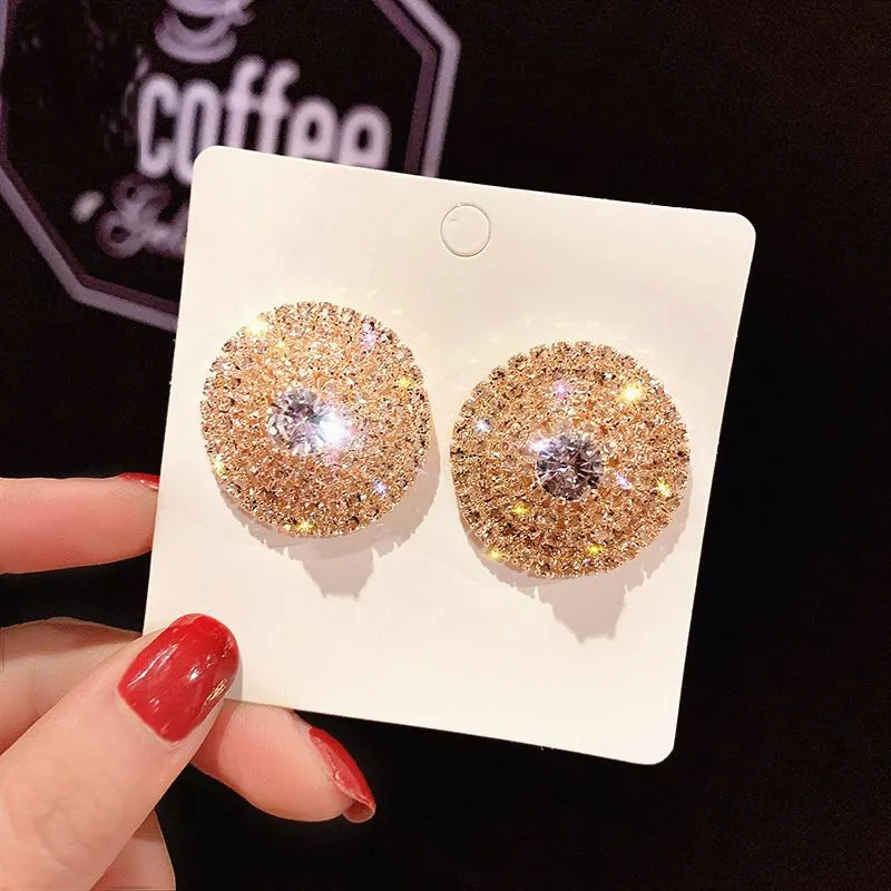 Женские большие круглые серьги гвоздики Роскошный Сияющий циркон эффектные