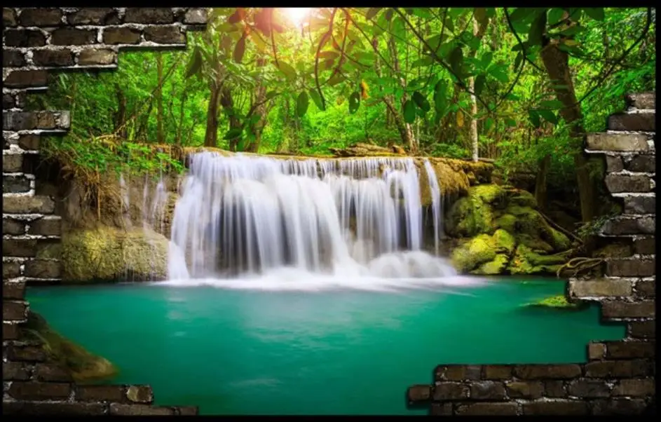 Фотообои на заказ 3 d фрески обои идиллический пейзаж водопад страна чудес
