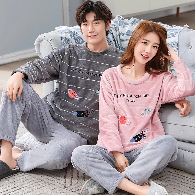 Новинка 2019 пижамы для молодых влюбленных теплая фланелевая женская пижама с