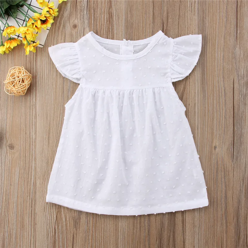 

AA Kids Infant Baby Girls Tutu Dresses Spotted Fly Sleeve White Casual Sundress Dress Clothes