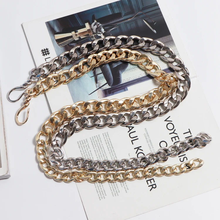 

Wide Link Chain Waist Belt For Women European Silver Gold Hook Buckle Adjustable Plus Size