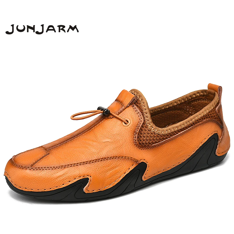 

JUNJARM/Новинка весны; Мужские лоферы; Уличная дышащая мужская повседневная обувь без шнуровки; Высококачественные кожаные кроссовки на плоск...