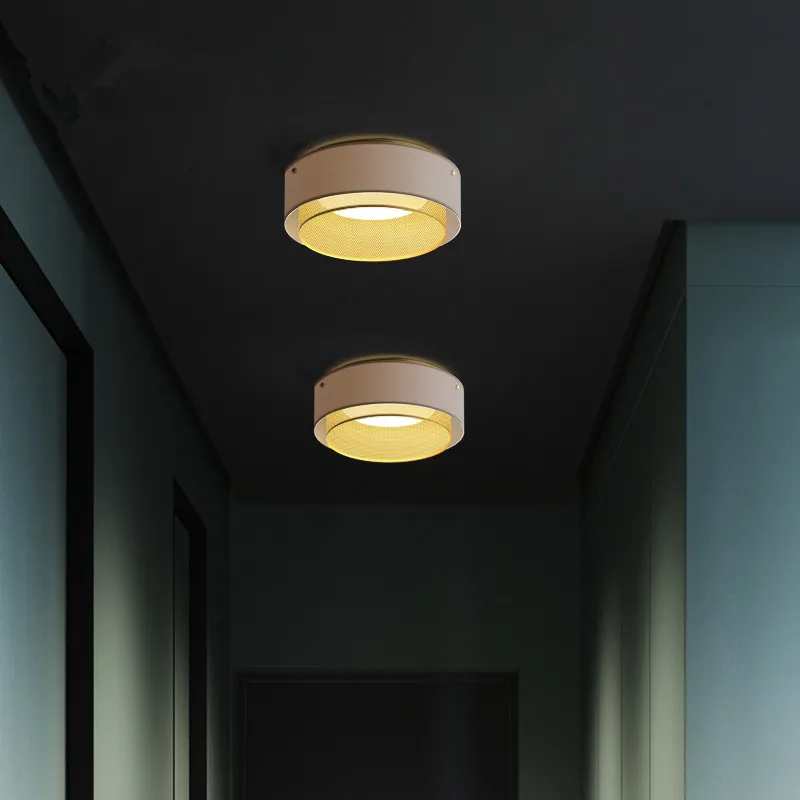 Винтажный медный потолочный светодиодный светильник в виде круга сетки тканевый