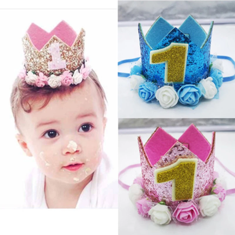 Newborn Baby 100 Days Happy Birthday 1 2 3 Years Old Flower Crown Digital 1st Birthday Hat Kids Hair Headbands Party Decorations