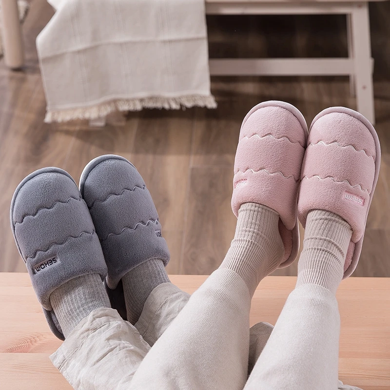 2019 женские зимние домашние тапочки однотонные Нескользящие теплые для спальни