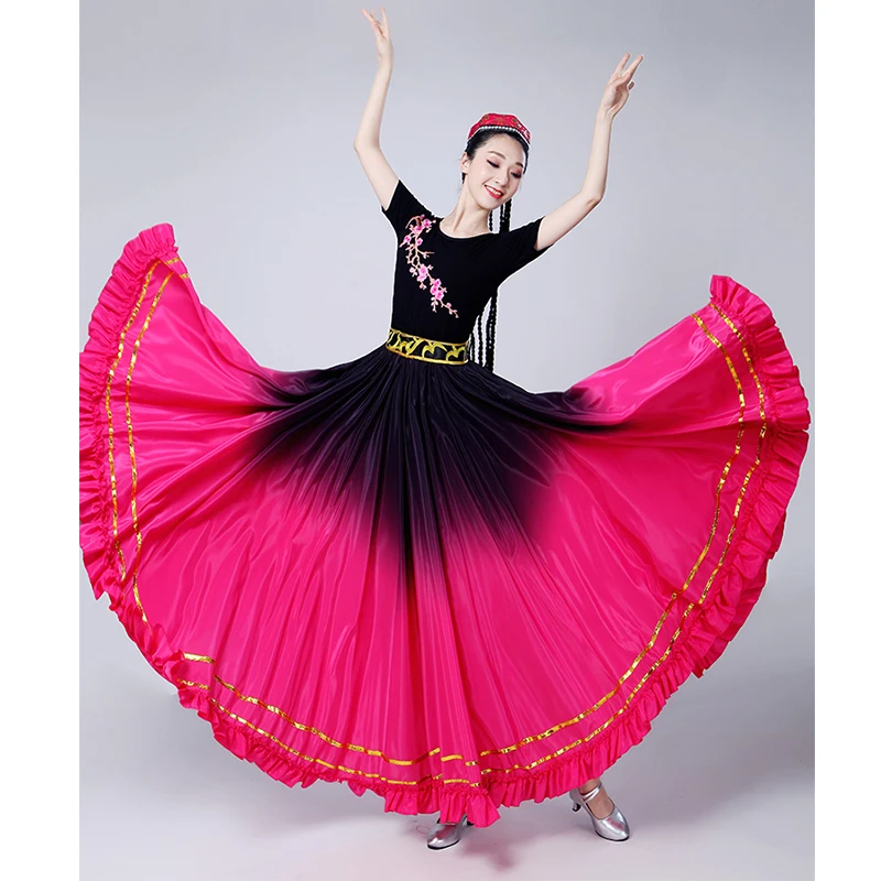 

Women Red Spanish Flamenco Skirt Oriental Dance Costume Hanfu Cosplay Rave Outfit European Clothes 360 / 540 Degree DCC536