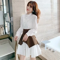 small womens hong kong style fashion suit skirt 2021 autumn new temperament white princess dress two piece suit