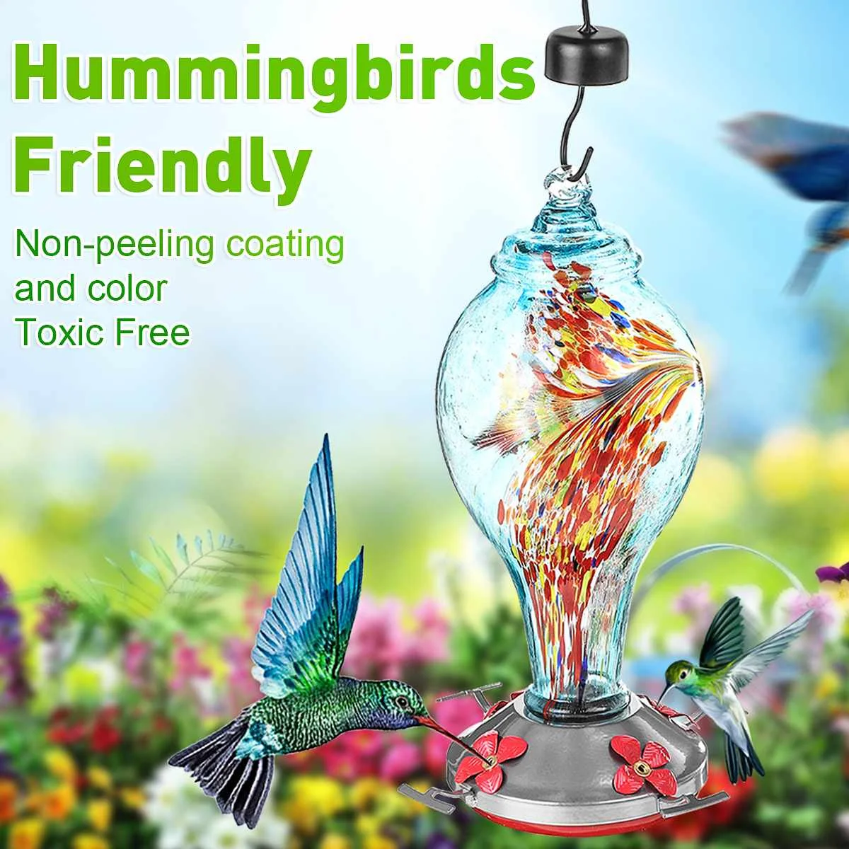 

Colorful Hummingbird Pet Feeder Hand Blown Glass Bird Feeder Drinker Water Feeding Bowl for Yard Outdoor Parrot Accessories