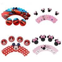 mickey cake party 12pcs wrappers 12pcs toppers minnie mouse colored paper cupcake cake kids birthday party decoration supplies