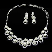 3pcs engagement jewelry set faux pearls decor anniversary gift shiny women necklace earrings jewelry set for wedding jewelry set