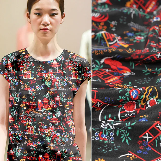 

140cm wide printed silk fabric wrinkle resistant 16mm crepe de chine silk fabric drape dress crepe fabric wholesale silk cloth