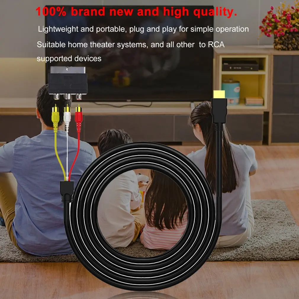 

Portable High Definition 1080P Video HDMI-compatible To 3RCA AV Scart Composite Converter Adapter Cable Cord