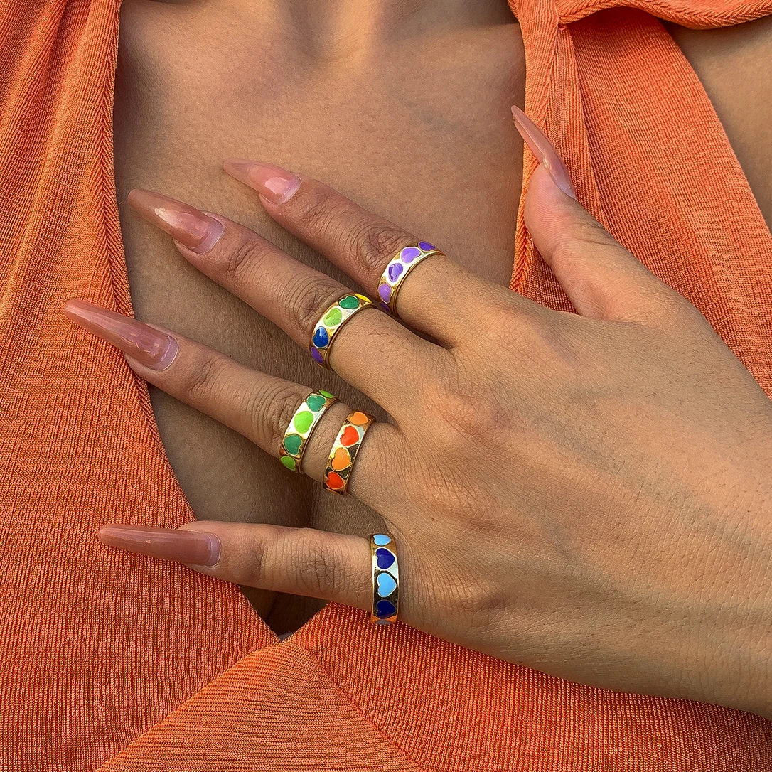 

Ingemark Wholesale Boho New Colorful Ring for Women Glossy Dripping Love Heart Ring Peach Heart Exquisite Wild Trend y2k Jewelry