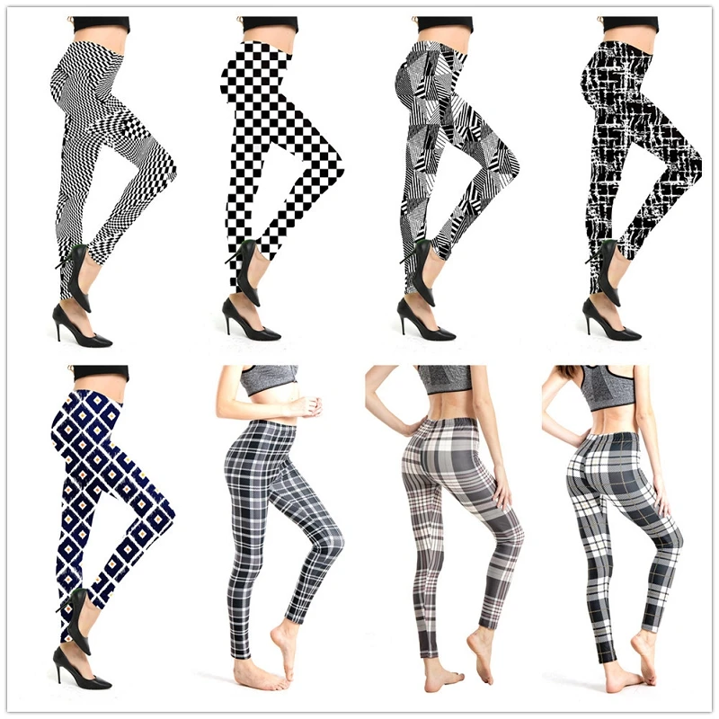 

2021 Women's New Printed Leggings Fashion Striped Plaid Print Yoga Hip High Waist Leggings
