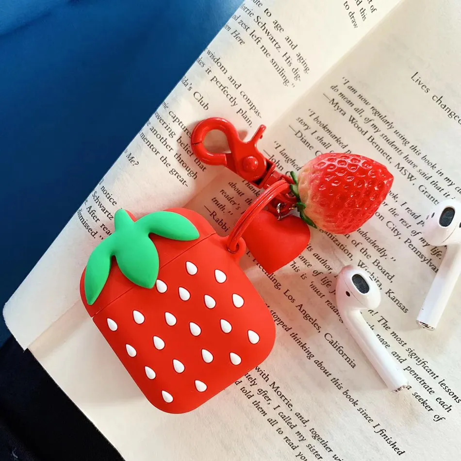 Симпатичные Клубничные беспроводные bluetooth наушники чехол для Apple AirPods