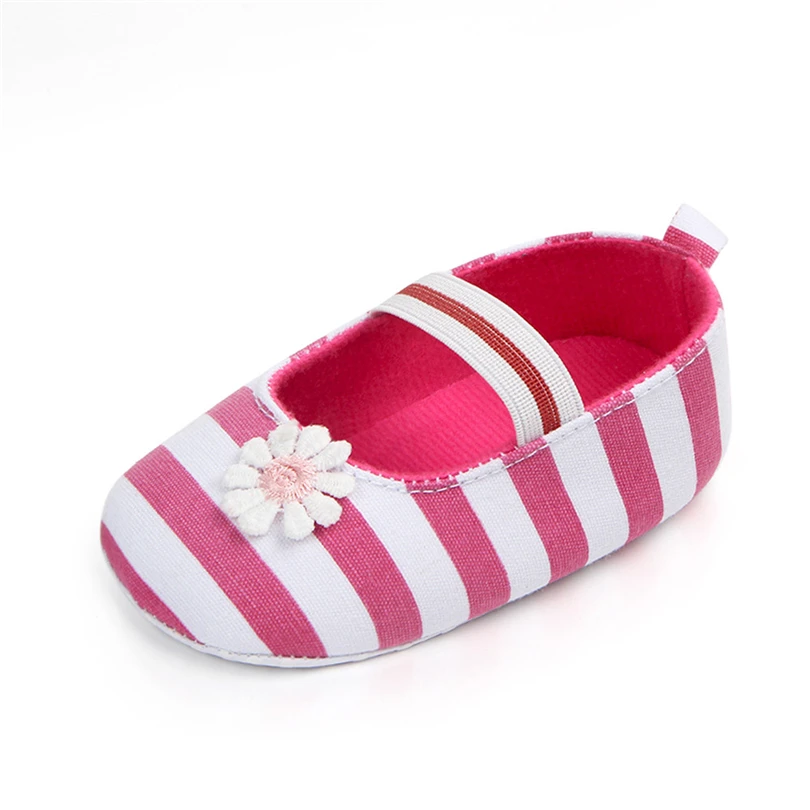 Обувь для маленьких девочек первых шагов без шнуровки в полоску с цветочным