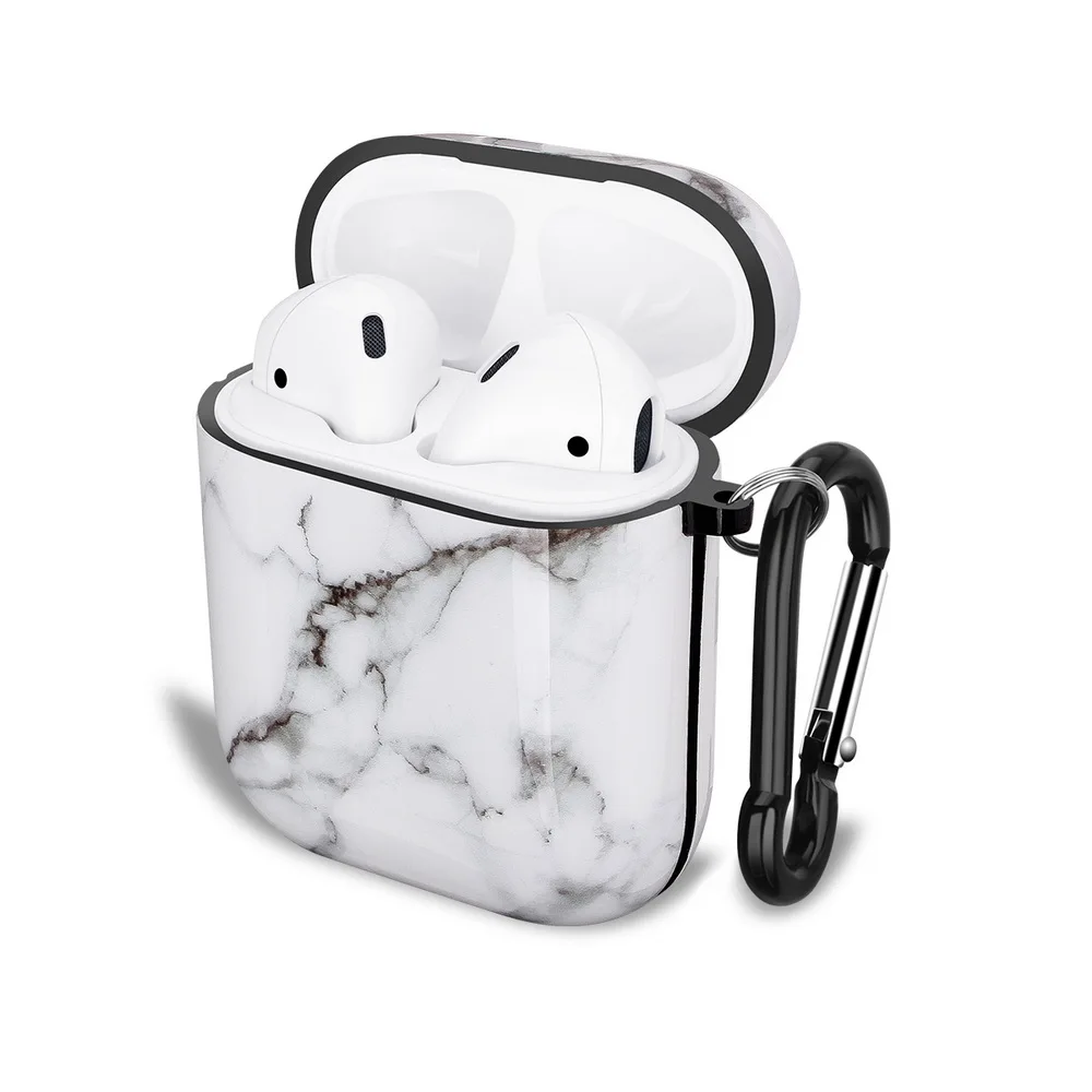 Netarlier Защитный Мягкий Наушник Из ТПУ чехол для Apple Airpods 1 2 глянцевый IMD Черный Белый Мраморный чехол для наушников с крюком-вешалкой