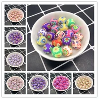 10pcs 12mm polymer clay flower pattern printing beads round loose beads diy for make jewelry accessories