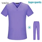 Топ-рубашка Женский для медсестры, однотонный повседневный комплект для медсестры, защитная одежда с V-образным вырезом и карманами, 2021