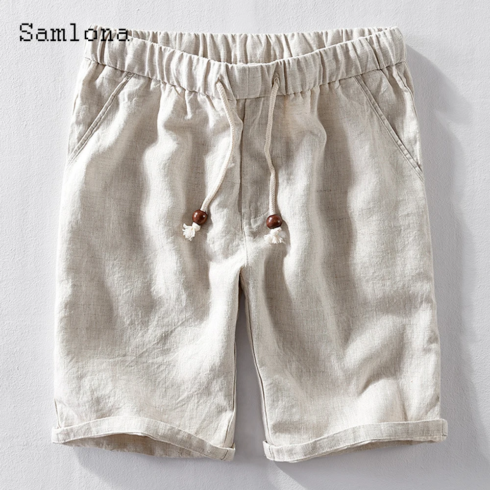 Plus Size Men's Casual Linen Shorts Sexy Drawstring Half Pants with Pocket 2021 Summer New Leisure Short Bottom Male Clothing