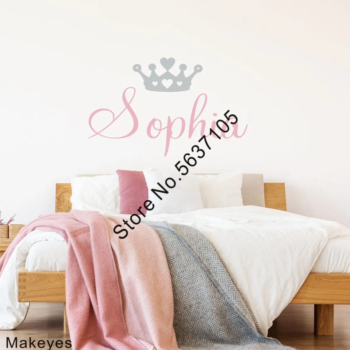 Наклейки на стену короны принцессы Мейкиес с персонализированным именем для девочек, наклейки для декора детской комнаты, настенные наклейки с именами, украшение для малышей Q865.
