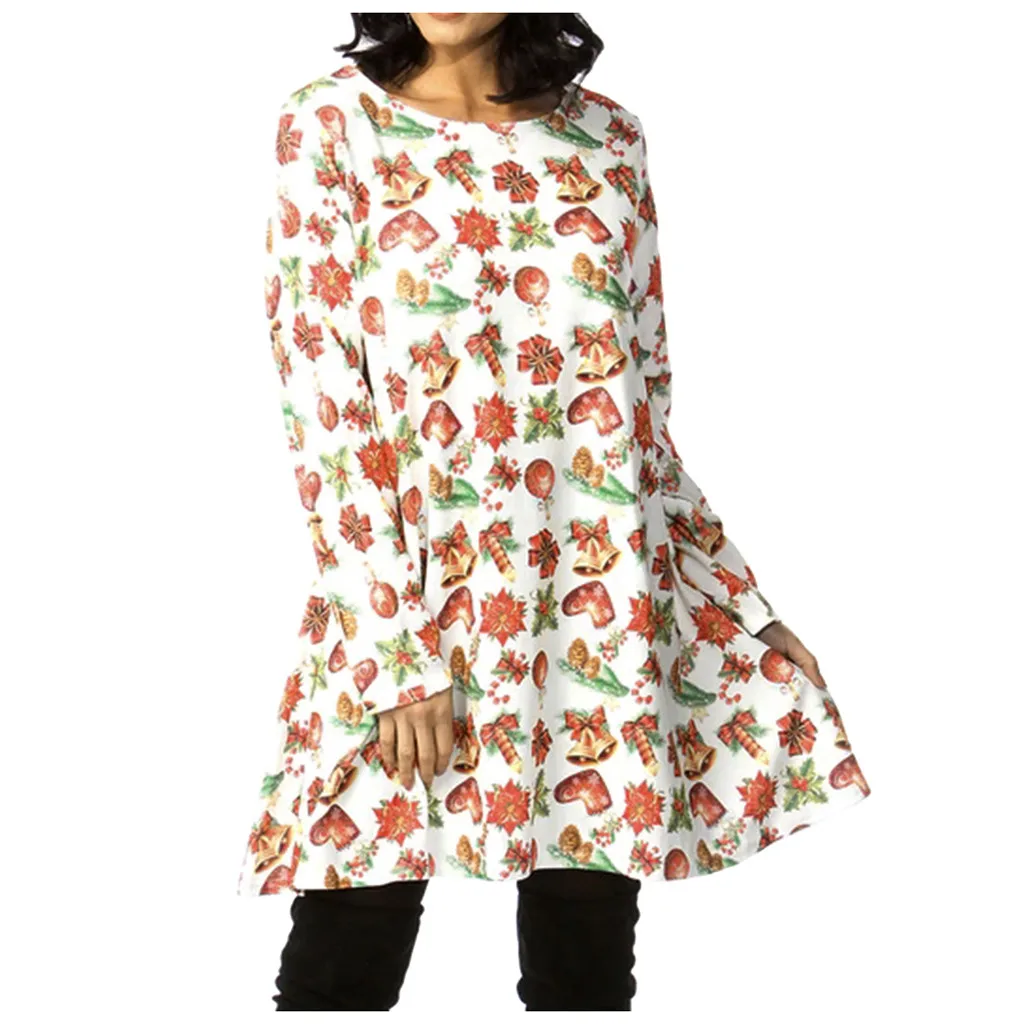Рождественское платье с принтом женское повседневное свободное модное зимнее