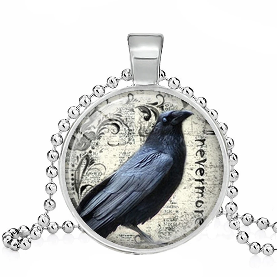 Черная птица ожерелья черная кулон с вороном жуткая ворона фото стеклянный купол