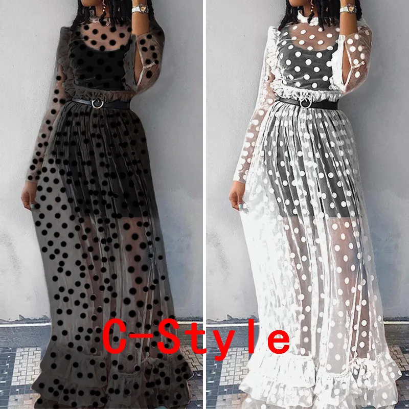 

Beach Women Maxi Dress 2021 VONDA Bohemian Summer Sundress Lace Vestido Transparent Casual Loose Vintage Layered Dress Plus Size
