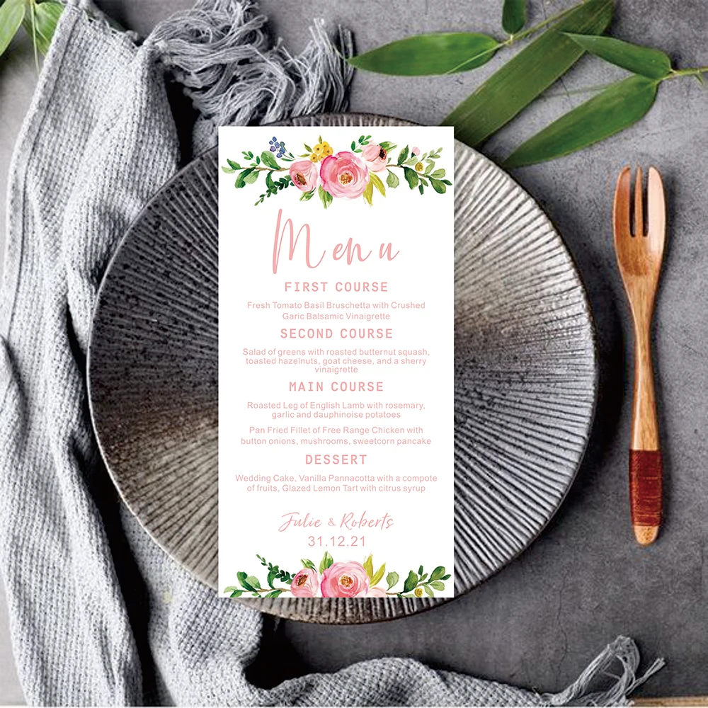 

Baby Bridal Shower Menus Wedding Menu with Watercolor Soft Blush Pink Flowers Floral Diy Champagne Brunch Birthday Party Menus