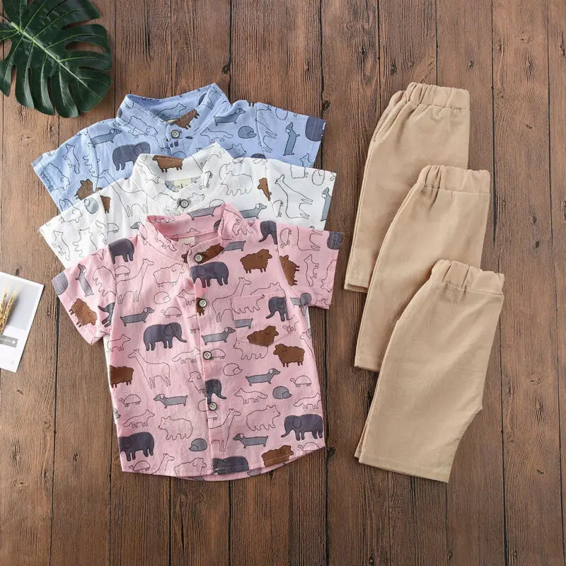 

UK Infant Baby Boy Kid Summer Clothes Elephant Shirt T-shirt + Pants Outfits Set