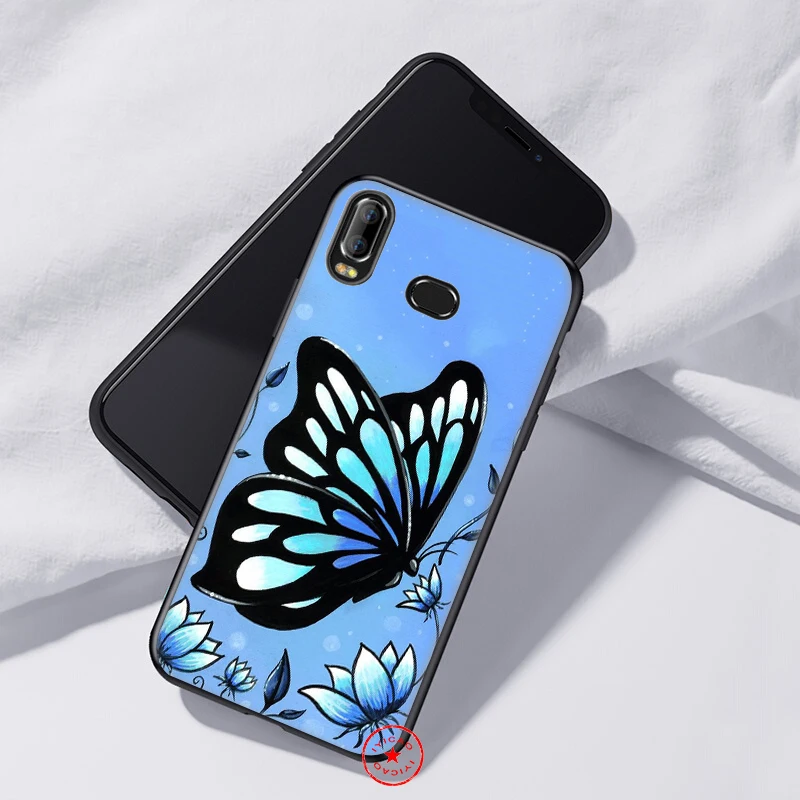 С рисунком из роз и бабочек на синий мягкий для samsung Galaxy A70s A50s A40s A30s A20s A20E A10s чехол