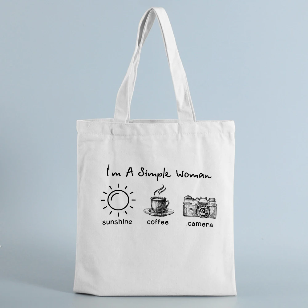 

I'm a Simple Woman Sunshine Coffee Reusable Shopping Bags Large Capacity Canvas Bag Foldable Eco Tote Female Shopper Handbag