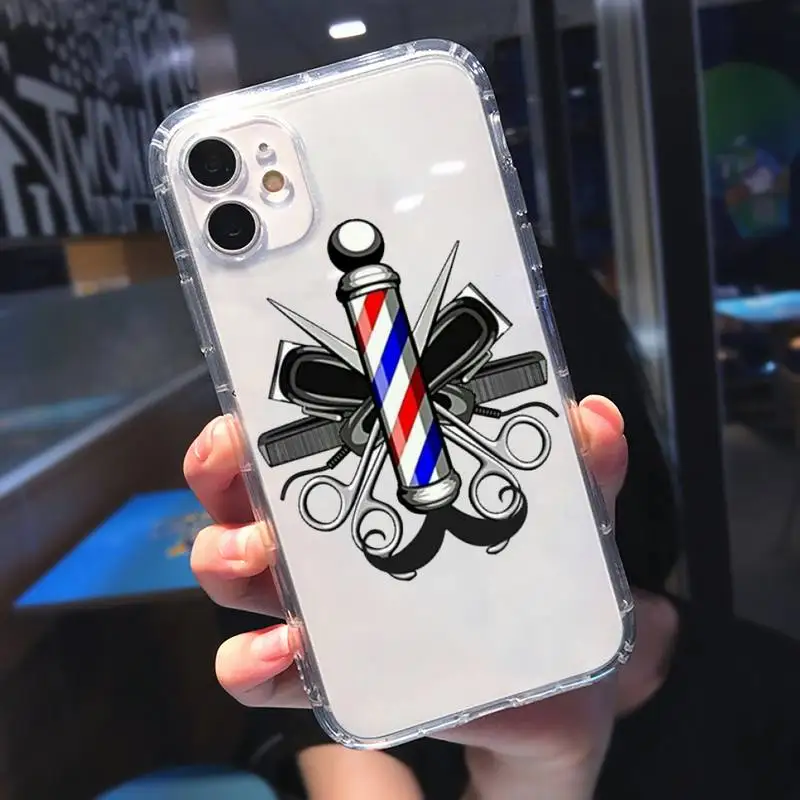 

funny letter barber shop Hair Phone Case Transparent soft For iphone 5 5s 5c se 6 6s 7 8 11 12 plus mini x xs xr pro max